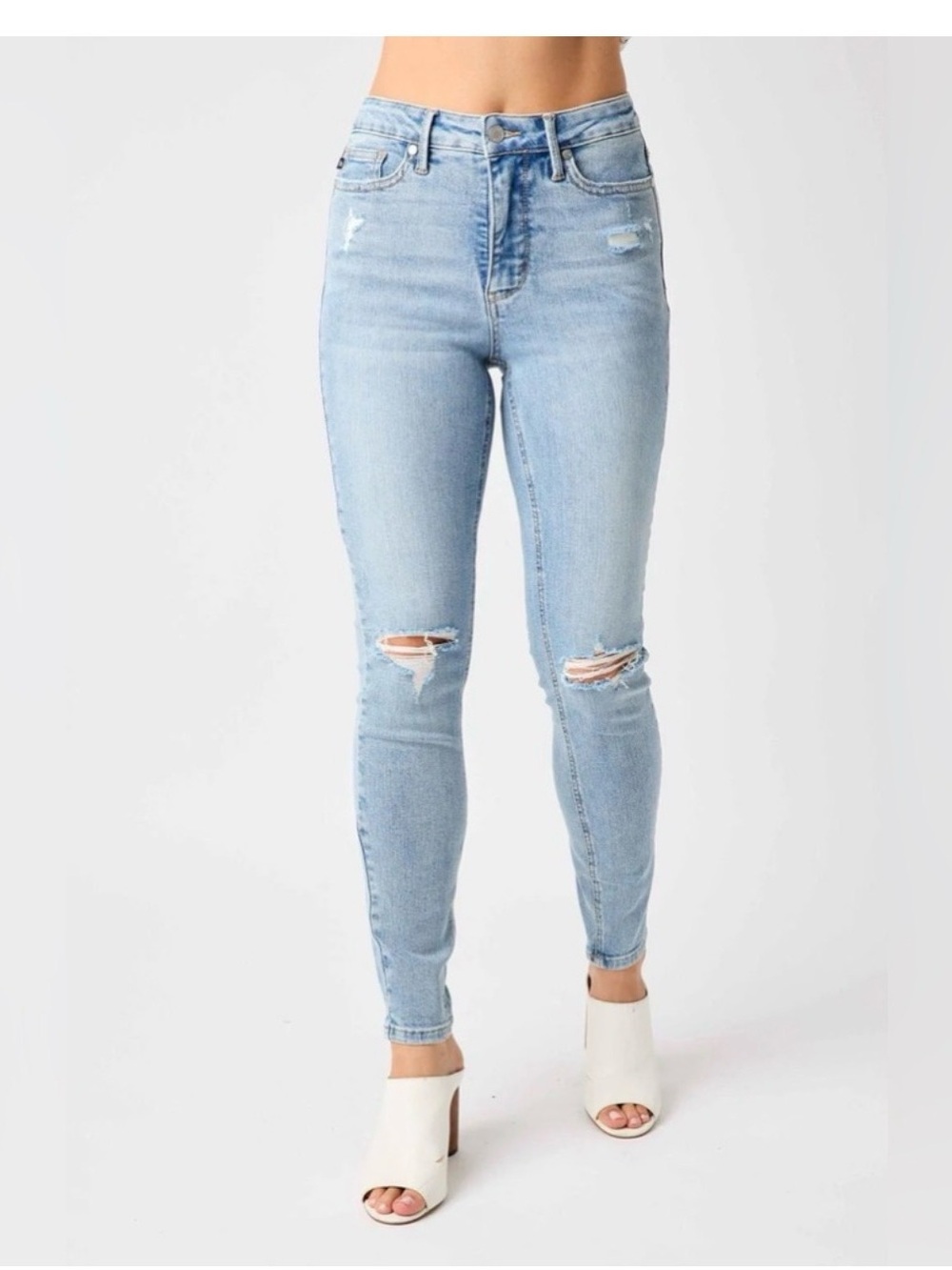 Judy Blue Light Wash High-Rise Ripped Skinny Jeans